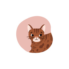 Sticker or badge design with lovely cute cat, flat vector illustration isolated.