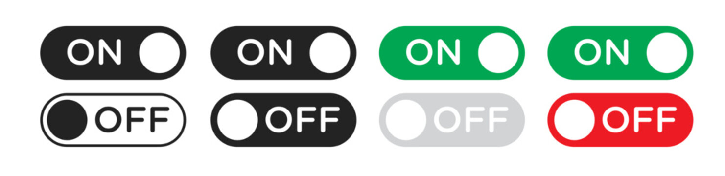On off switch buttons icon set. power toggle vector buttons for web and app ui designs.