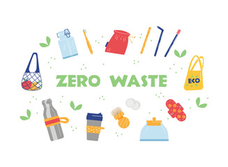 Zero waste banner or website header for environmental issues, flat vector.