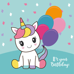 Obraz na płótnie Canvas Cute birthday unicorn, birthday post, invitation