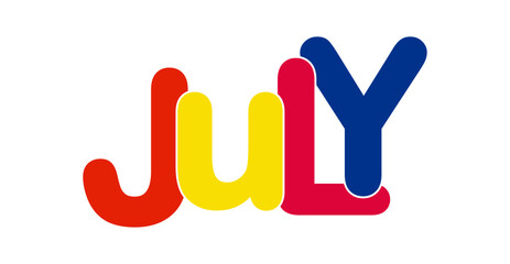 Colorful banner with the inscription JULY, for decoration and design