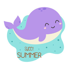 Fototapeta premium cartoon vector illustration with cute whale character