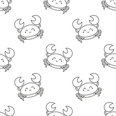 cartoon vector seamless pattern with outline crab