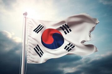 South Korean flag waving in the sky