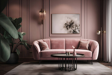 Modern living room interior in pink color, Generative AI 2