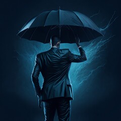 Market turbulence and financial crisis security concept as volatile stock market with price volatility as a businessman holding an umbrella as a business symbol for wealth management