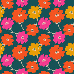 Hand drawn flowers, seamless patterns with floral for fabric, textiles, clothing, wrapping paper, cover, banner, interior decor, abstract backgrounds.