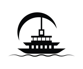 Ship logo on wave design vector template