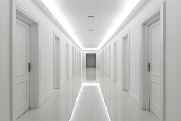 Minimalist Hallway With Clean White Walls And Minimal Artwork Minimalist Interior Design. Generative AI