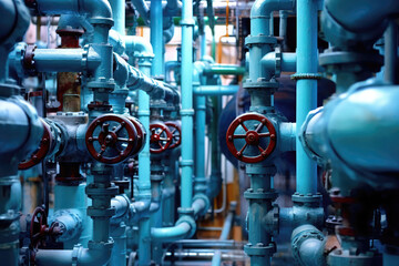 Fototapeta premium Network Of Pipes And Valves Controlling Water Flow. Generative AI