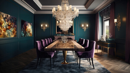 Fototapeta na wymiar A dining room that feels both glamorous and private. Generative AI