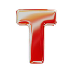 Red Holographic Letter T. Realistic 3D Render. Cut Out.