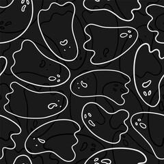 seasonal monochrome linear cartoon halloween seamless pattern with scary ghosts silhouettes isolated on dark background for paper wallpaper web  - 617863328