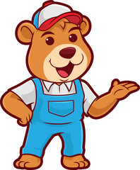 Bear Cartoon Handyman Presenting