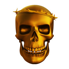 3D Golden skull and Crown of thorns isolated. Without background. PNG.