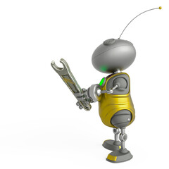 mini bot is holding a wrench rear view with copy space