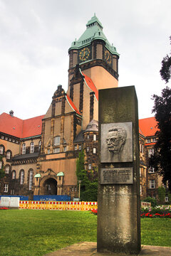 Dresden, Germany - June 27, 2023: Monument to Salvador Allende in front of the Dresden Technical University. Allende was the first Marxist to be elected president in Chile.