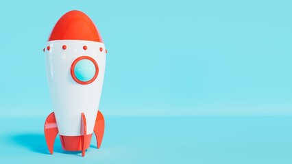 Toy rocket on blue desk, toy theme, 3d rendering © Kaincloud