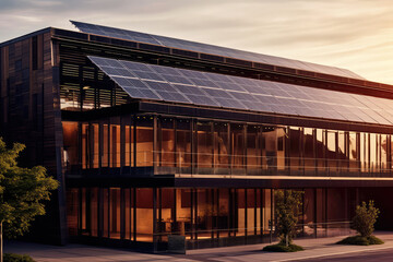 Obraz premium Solar Panels Integrated Seamlessly Into Commercial Buildipng. Generative AI
