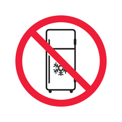 Forbidden Prohibited Warning, caution, attention, restriction label danger. No Refrigerator vector icon. Frig flat sign design. Do not use Freezer symbol pictogram. Frig icon. Refrigerator sign UX UI 