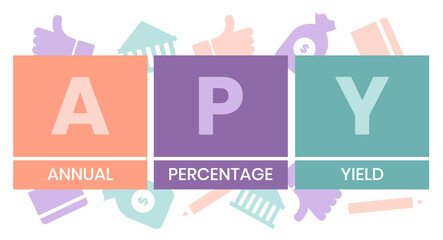 APY - Annual Percentage Yield acronym. business concept background. vector illustration  with keywords and icons. lettering illustration with icons for web banner, flyer, landing page
