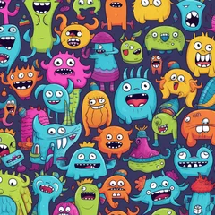 Fotobehang Flat vector cute doodle monsters pattern © didiksaputra