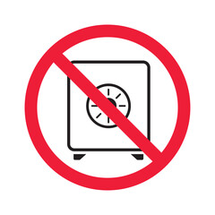 Forbidden safe icon. Warning, caution, attention, restriction, label. Bank safe box icon. Safe lock vector icon. Money safe flat sign design. Safe pictogram symbol. No vault icon. UX UI icon