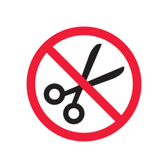 Forbidden Prohibited Warning, caution, attention, restriction label danger. Do not use Scissors vector icon. Haircutter flat sign design. No Scissors symbol pictogram. UX UI icon