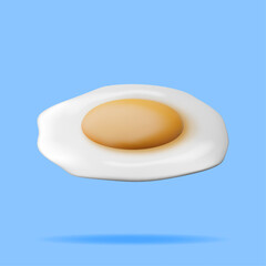 3D Fried Egg Isolated. Render Cartoon Egg Breakfast Icon. Dairy Food and Grocery. Easter Mockup Concept. Realistic Vector illustration.