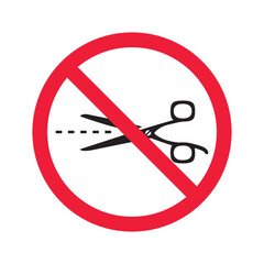 Forbidden Prohibited Warning, caution, attention, restriction label danger. Do not use Scissors vector icon. Haircutter flat sign design. No Scissors symbol pictogram. UX UI icon