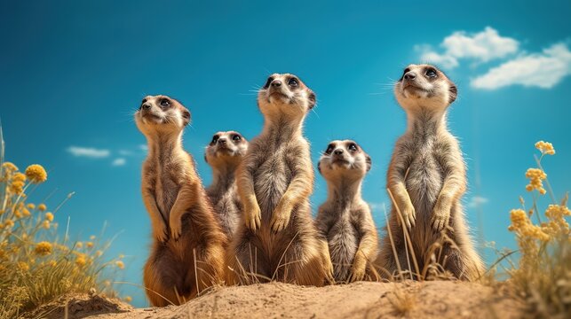 Meerkats in their habitat. Generative ai image.