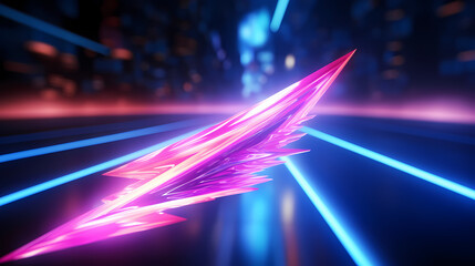 Neon Arrow in Motion, Abstract Visualization of Speed and Technology with Pink and Blue Glow, generative ai.
