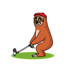 Sloth cartoon playing golf design vector
