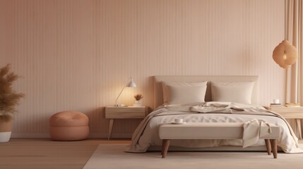 Bedroom interior.Beige tones design. 3d rendering