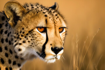 Beautiful portrait of a Cheetah in the African savanna. Amazing african wildlife. Generative Ai