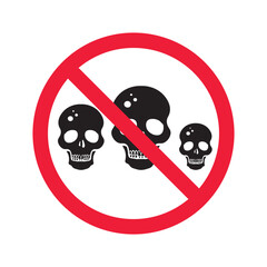 Forbidden skull icon. No cranium vector sign. Prohibited Warning restriction. No braincase caution icon. Skull attention symbol pictogram. UX UI scull icon
