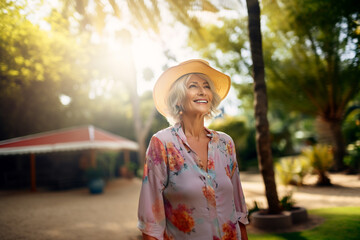 Mature woman in outdoors park, summer season