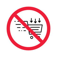 Forbidden Prohibited Warning, caution, attention, restriction label danger, ban stop. No online shopping flat sign design. Do not use trolley vector icon pictogram. UX UI icon