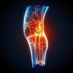 Human leg x-ray with glowing bones. 3D illustration. (Ai generated)