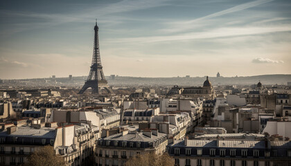 Fototapeta na wymiar Parisian skyline majestically symbolizes French culture and European architecture generated by AI