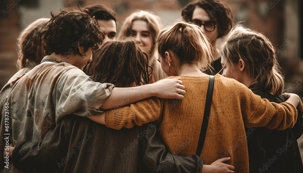 Poster A large group of people embracing nature in carefree enjoyment generated by AI