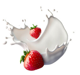 Strawberry making a splash into milk, cream, or yogurt
