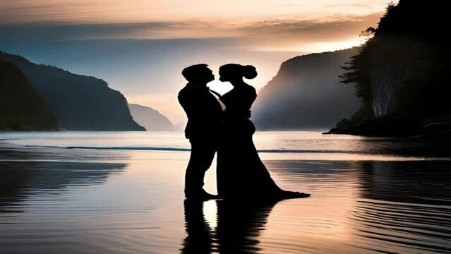 Romantic couple at beach video, before marriage and after marriage with silhouette objects and natural scenery. Great for weddings, pre-wedding, websites, catalogs etc.
