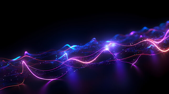 Neon Glow of Digital Communication, Ultraviolet Light Spectrum with Dynamic Data Transfer, generative ai.