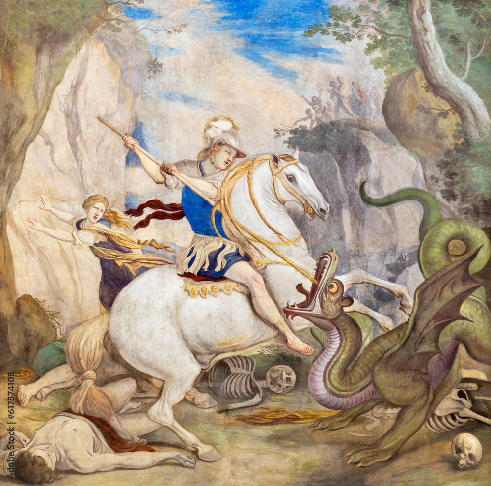 Wall mural naples, italy - april 21, 2023: the fresco of saint george in the church chiesa dei santi severino e