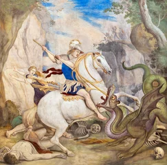 Poster NAPLES, ITALY - APRIL 21, 2023: The fresco of Saint George in the church Chiesa dei Santi Severino e Sossio by Aniello Falcone (1645). © Renáta Sedmáková