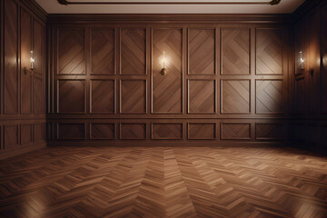 Obraz na płótnie Canvas Interior of an empty room with brown walls, Generative AI 1