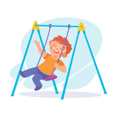 Entertainment with Little Boy in Amusement Park Swinging Vector Illustration