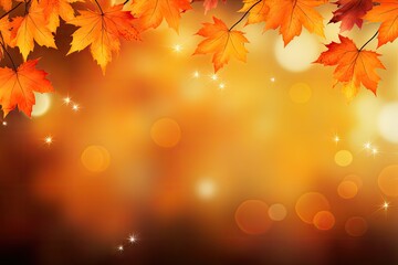 Autumn leaves decoration blurred background, wide panorama format created with Generative AI technology