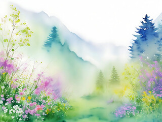 Fototapeta premium Hand-painted watercolor nature background